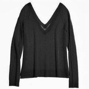 Calypso St. Barth Black Double V-Neck Cashmere Sweater | XS